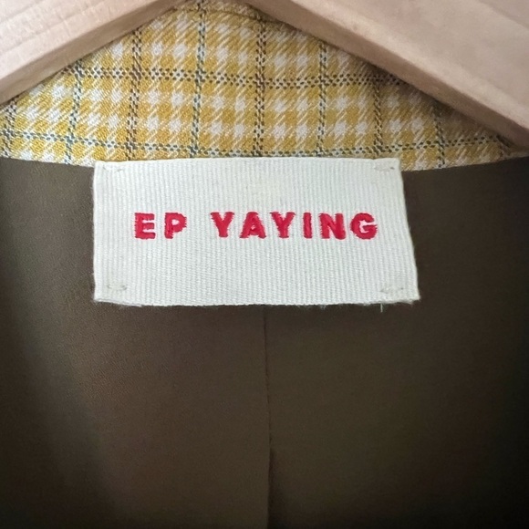 EP YAYING Plaid Wool Blend Double Breasted Longline Blazer Coat Size 2 Like New - Picture 8 of 12